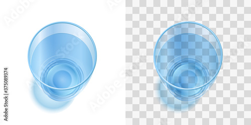 Glass of water on a transparent background. Top view.
