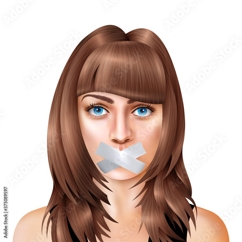 Woman With Closed Mouth Realistic Composition