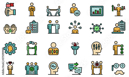 Personal traits icons set. Outline set of personal traits vector icons thin line color flat on white