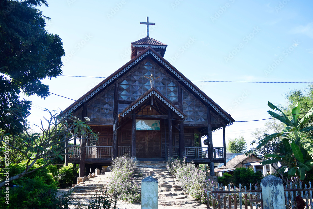 Old wooden church in the central highland of Vietnam 