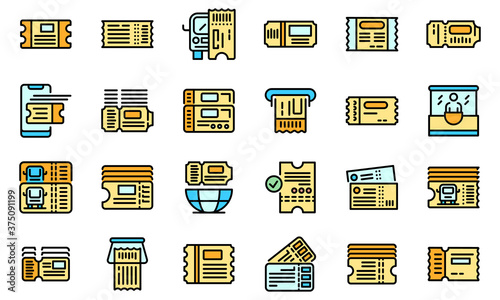 Bus ticketing icons set. Outline set of bus ticketing vector icons thin line color flat on white