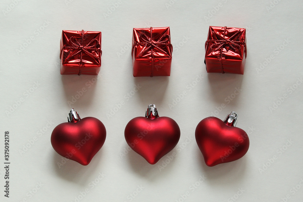 Red Christmas tree decorations, heart, love, gift, isolated, romance, celebration, object Red Christmas tree decorations, heart, love, gift, isolated, romance, celebration, object