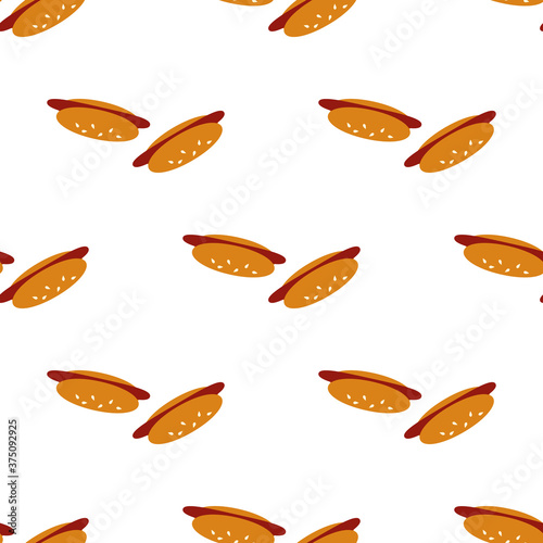 Seamless pattern with cute hot dog on white background. Vector image.