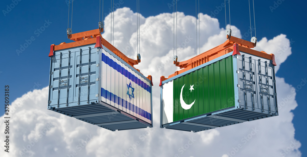 Freight containers with Israel and Pakistan flag. 3D Rendering Freight containers with Israel and Pakistan flag. 3D Rendering