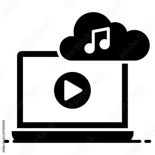 
Video sign inside laptop and music note inside cloud, cloud music icon
