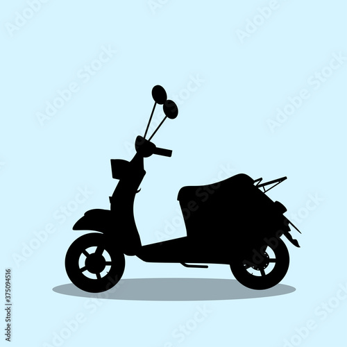 Vector illustration of scooter silhouette on blue background.