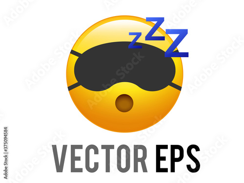 vector isolated yellow sleepy face emoji icon with slip sleeping mask, ZZZ symbols