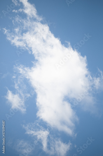 Blue sky with slight white clouds, background.