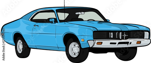 Fototapeta Naklejka Na Ścianę i Meble -  cartoon classic car,american muscle car,blue car,