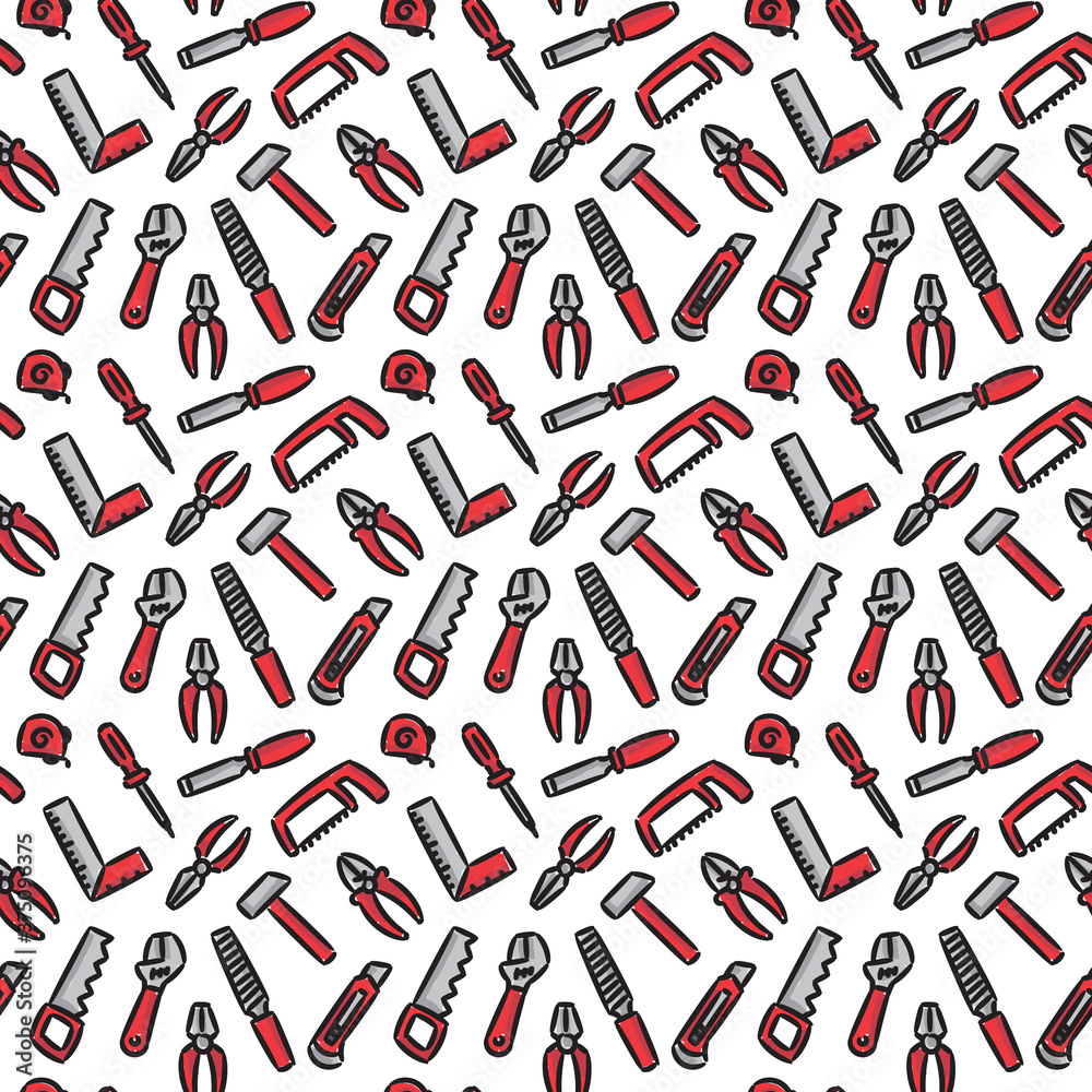 Hand tools for renovation and working vector seamless pattern Hand tools for renovation and working vector seamless pattern