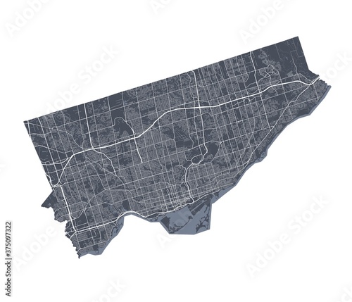 Toronto map. Detailed map of Toronto city poster with streets. Cityscape vector.