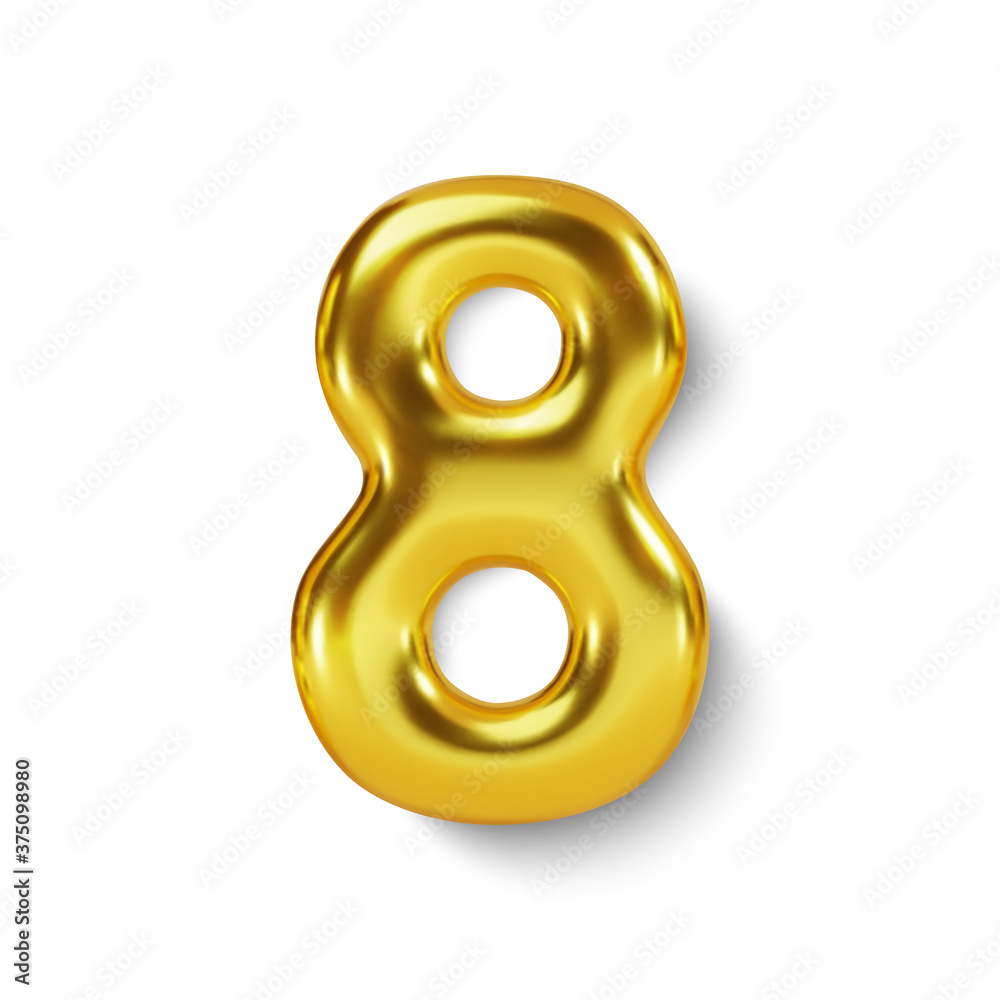 Golden Number Balloon 8 Eight. Vector realistic 3d character Golden Number Balloon 8 Eight. Vector realistic 3d character