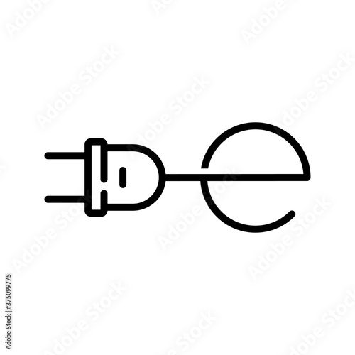 Concepto energía eléctrica. Logotipo lineal letra inicial e con enchufe eléctrico con cable en color negro