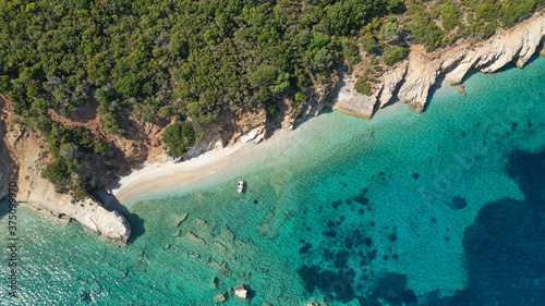 Foto Aerial drone photo of secluded paradise sandy bay a safe anchorage for sail boat