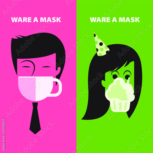 Wear a mask every time to prevent the coronavirus. vector, illustration