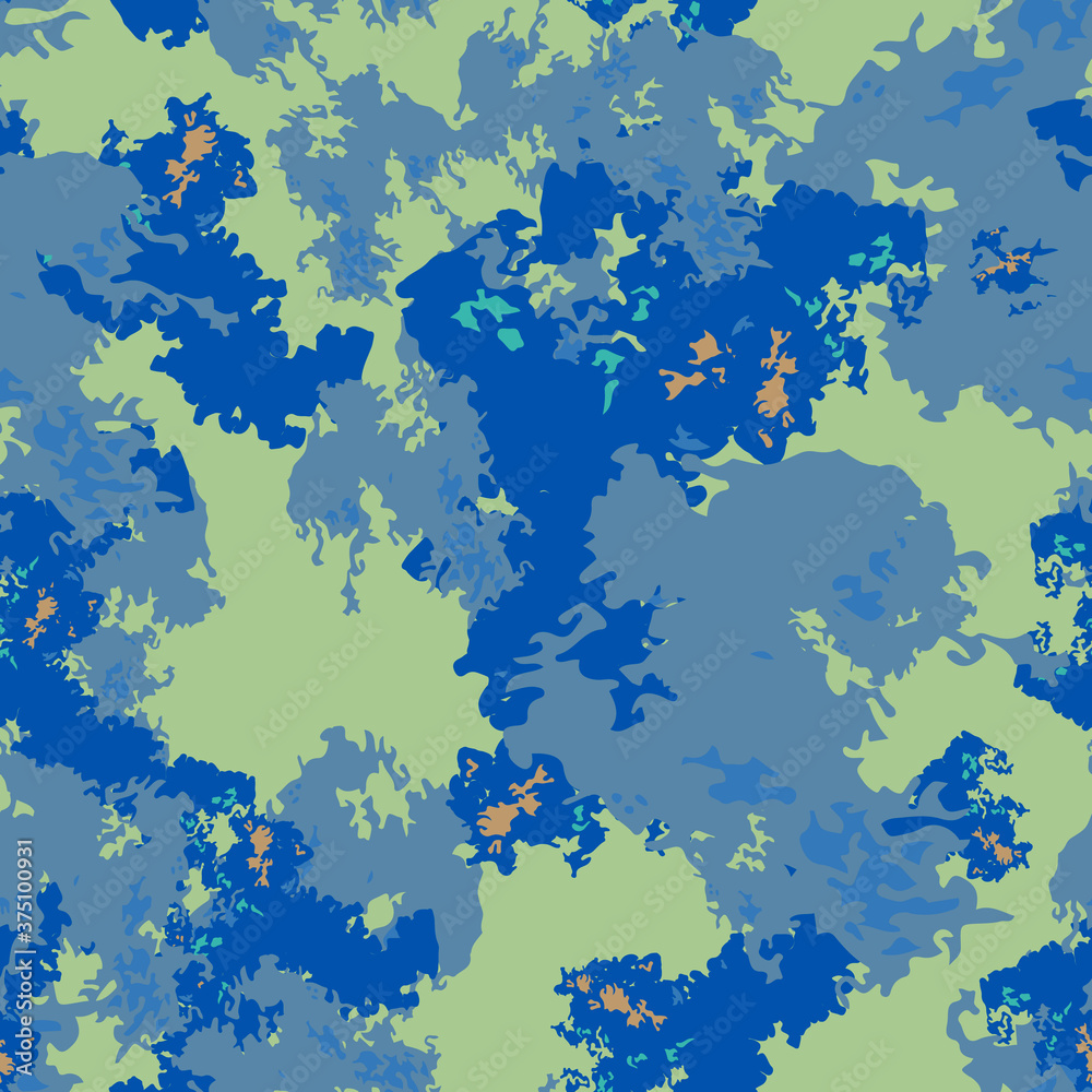 UFO camouflage of various shades of blue, green and beige colors UFO camouflage of various shades of blue, green and beige colors