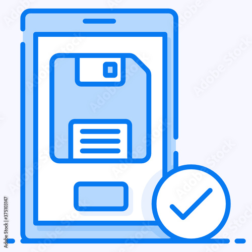 
Floppy disc inside a smartphone, conceptual icon design of mobile save data 
