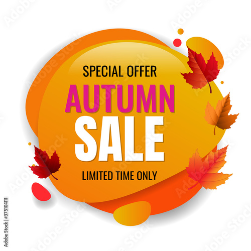 Autumn Sale Speech Bubble With Autumn Leaves Background With Gradient Mesh, Vector Illustration
