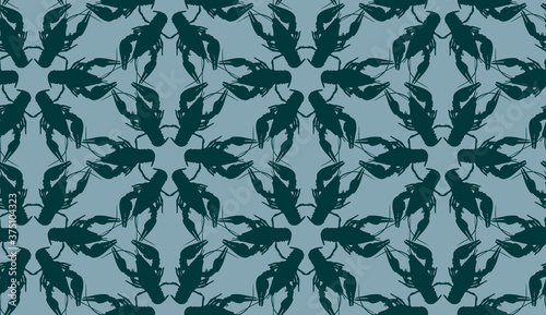 Seamless pattern with crayfish. Endless crawfish background. Vector illustration.