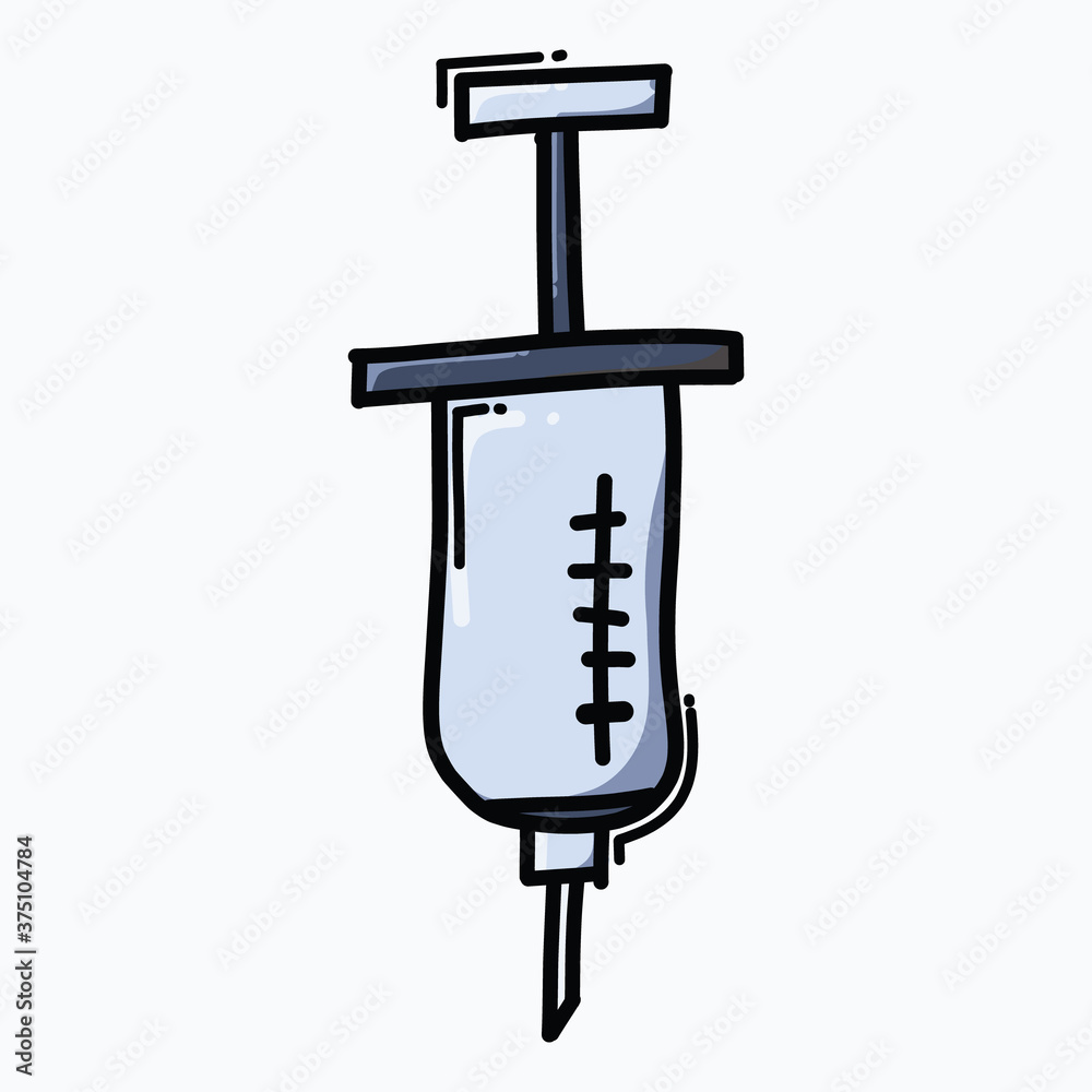 Fototapeta premium Syringe doodle color vector icon. Drawing sketch illustration hand drawn line eps10