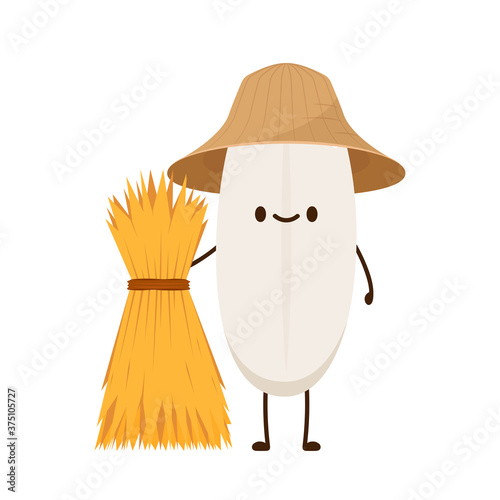 Rice character design. rice vector on white background. rice seed. Wheat straw.