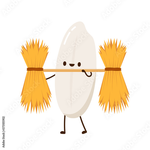 Rice character design. rice vector on white background. rice seed. Wheat straw.