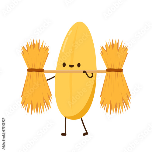 Rice character design. rice vector on white background. rice seed. Wheat straw.