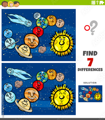 differences educational game with planets and orbs