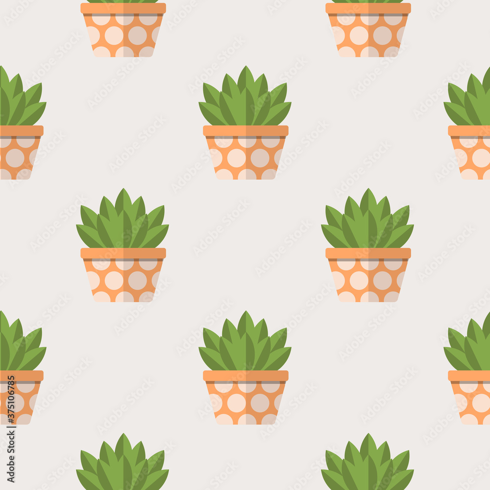 Colorful cartoon doodle flower in pot seamless pattern. Succulent floral background in flat style. Vector illustration. Colorful cartoon doodle flower in pot seamless pattern. Succulent floral background in flat style. Vector illustration.