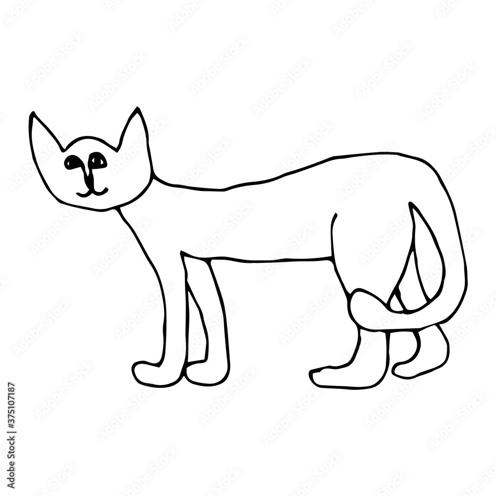 Cartoon  doodle cat isolated on white background. Vector illustration.    