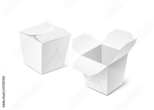 Take away food box or container template, realistic vector illustration isolated.