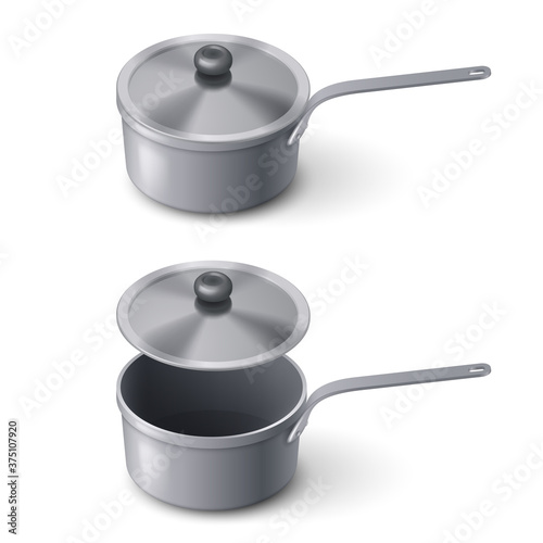 Two Steel Saucepans with Lid. Illustration on a White Background
