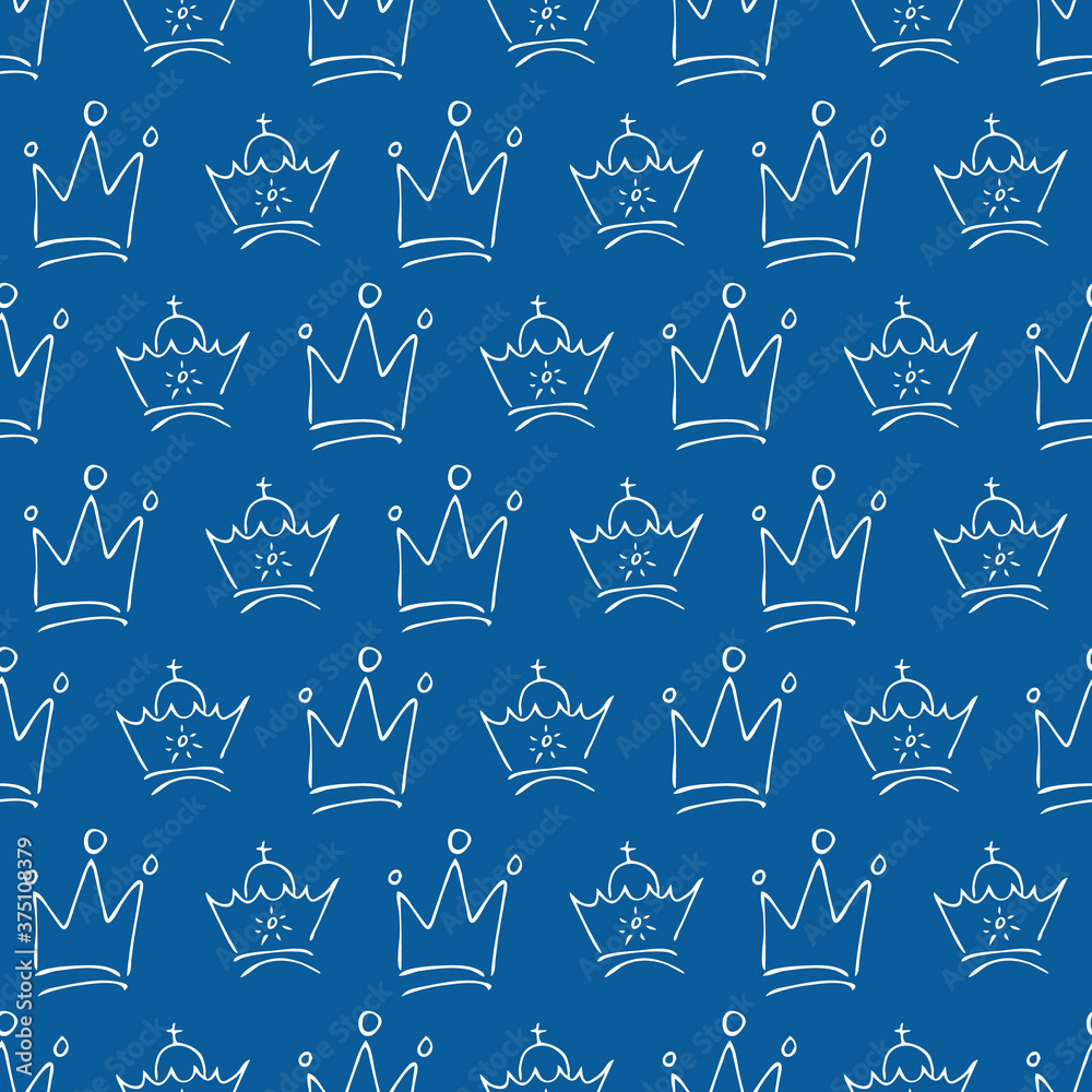 Fototapeta premium Seamless pattern of doodle queen or king crowns