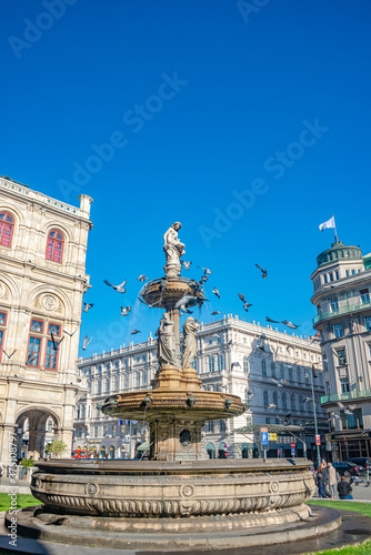Photography Statues of beautiful women as musicians and singers of State Opera fountain in V