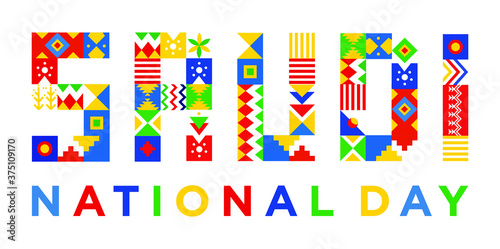 Pattern Design of Arabian. Translated Arabic Text: Saudi National Day. Traditional Motif. Vector Illustration. 