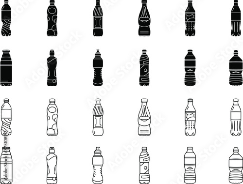 A Set of Plastic Bottle Icons Illustrations Symbols