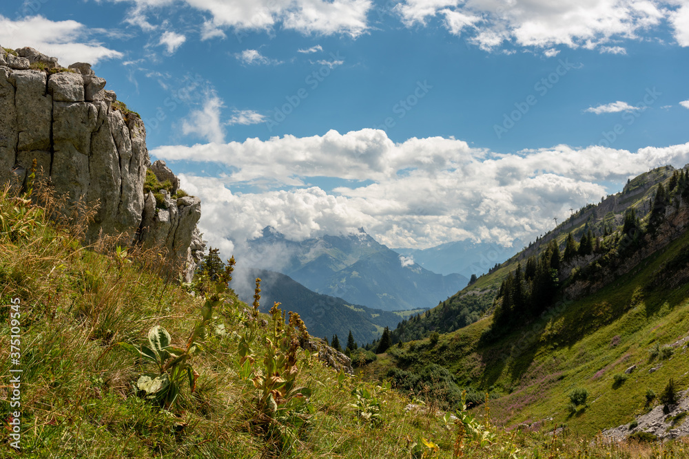 View on Gruyere Mountains from the Berneuse mountain, Switzerland