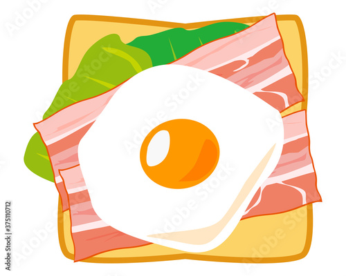 ベーコンエッグとトーストの朝食のベクターイラスト　