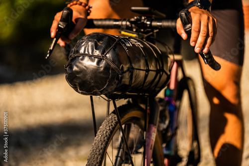 Obraz na płótnie Bikepacking - bicycle trip - bicycle bag w salonie