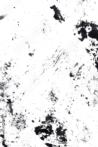 Abstract drops and smears of black acrylic paint isolated on a white background.