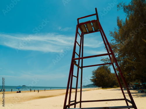 Life Guard Red Chair on Sand