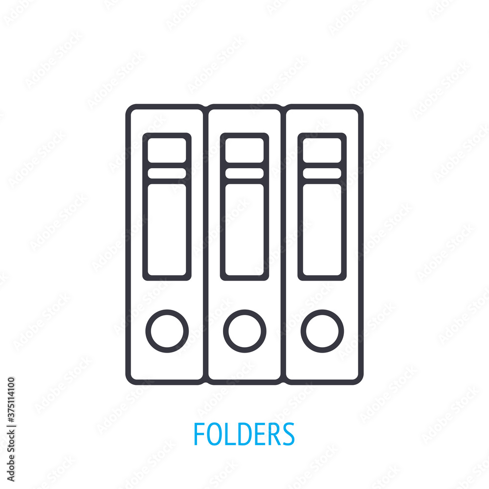 Binder folders with documents. Outline icon. Vector illustration. Symbols of office life, business and data storage. Thin line pictogram for user interface. Isolated white background Binder folders with documents. Outline icon. Vector illustration. Symbols of office life, business and data storage. Thin line pictogram for user interface. Isolated white background