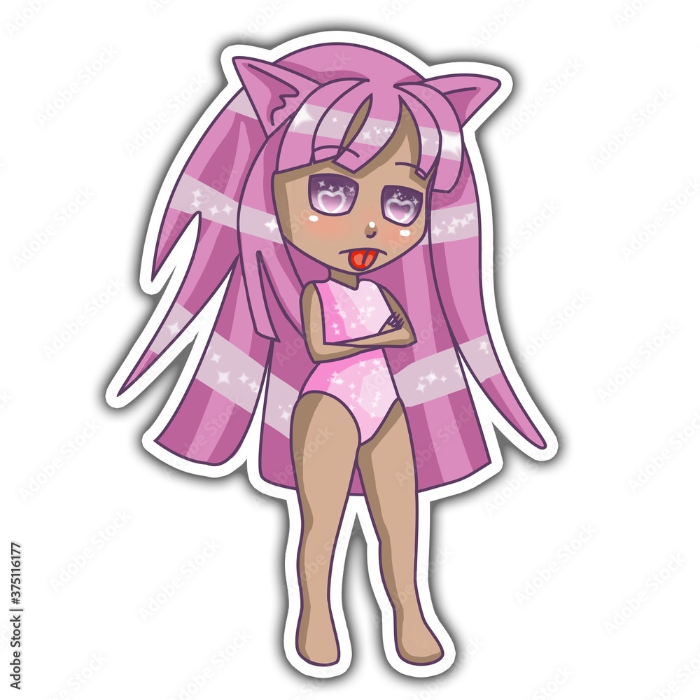 Cute girl offended, shows tongue, sticker Cute girl offended, shows tongue, sticker