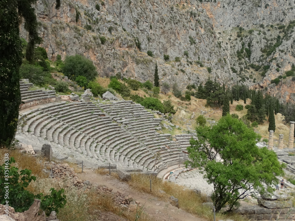 Ruined ancient sanctuary Delphi, also called Python, in Greece in ...