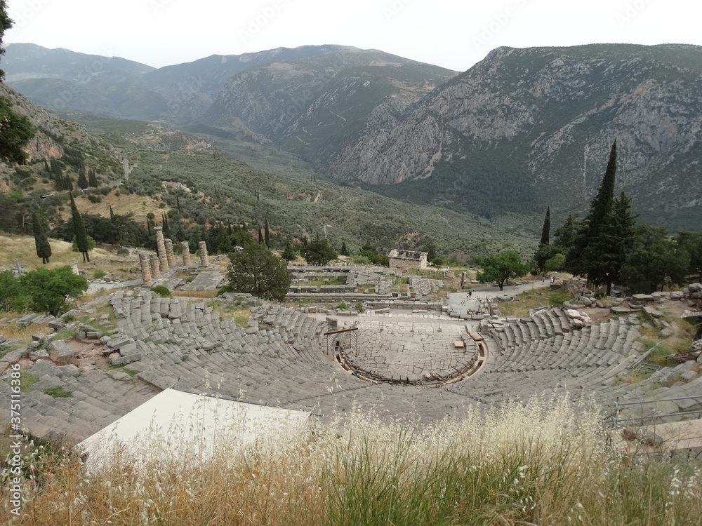 Ruined ancient sanctuary Delphi, also called Python, in Greece in ...