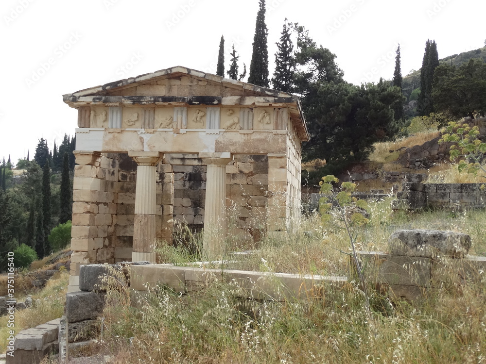Ruined ancient sanctuary Delphi, also called Python, in Greece in ...