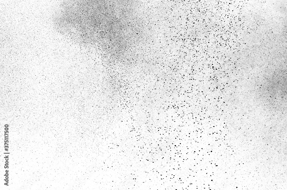 Black particles explosion isolated on white background. Abstract dust overlay texture. Black particles explosion isolated on white background. Abstract dust overlay texture.