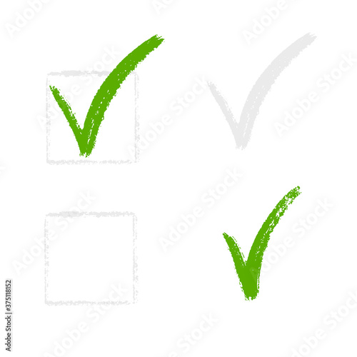 Isolated set with checkbox and different hand draw right
