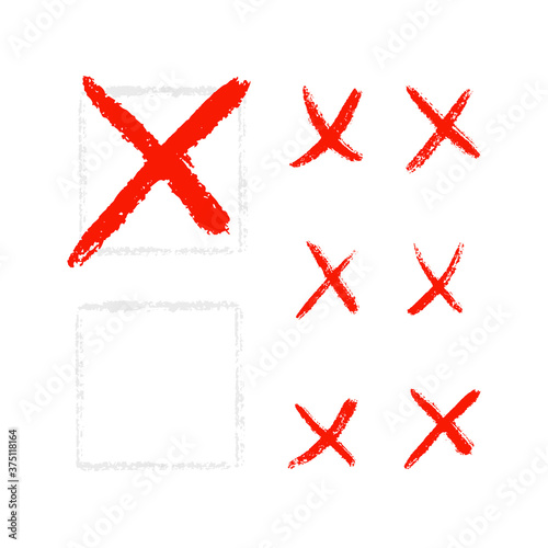 Isolated set with checkbox and different hand draw cross