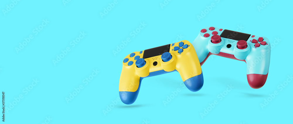 Fly air gamepads from a game console on a blue background